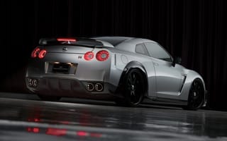 Картинка Nissan GT R Sports, Nissan GT R, Nissan, Ниссан, современная, машины, машина, тачки, авто, автомобиль, транспорт, вид сзади, сзади, серый