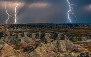 Картинка Badlands National Park, Дакота, США, горы, гора, природа, скала, гроза, буря, гром, молния, погода
