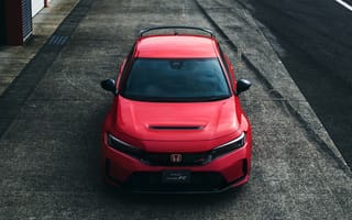 Картинка Honda, Хонда, Civic, Type R, машины, машина, тачки, авто, автомобиль, транспорт, сверху, c воздуха, вид спереди, спереди, красный