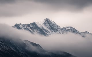 Картинка горы, пейзаж, природа, облака, зима, снег, мгла