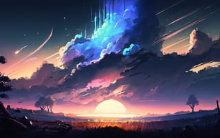 Картинка закат, облака, пейзаж, природа, космос, цвета, арт