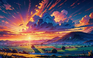 Картинка закат, пейзаж, горы, облака, природа, цвета, живописный