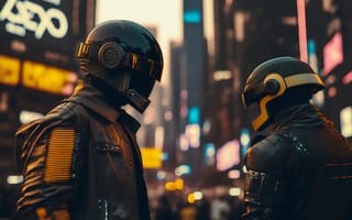 Картинка Cyberpunk, Daft Punk, разные, арт, человек, шлем, обмундирование