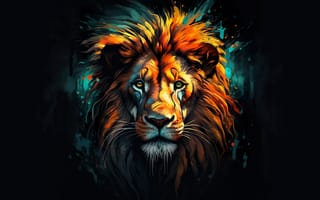 Картинка лев, животное, арт, портрет, цвет, мощь, дикая природа