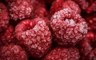 Картинка малина, ягоды, лед, фрукты, крупный план, красный, естественный, свежий, декор, природа