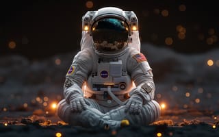Картинка космонавт, астронавт, скафандр, планета, свечение, ночь, разные