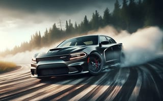 Картинка Dodge, машины, машина, тачки, авто, автомобиль, транспорт, гонка, скорость, быстрый, дорога, лес, деревья, дерево, природа, вечер, закат, заход