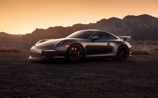Картинка Porsche 911 GT3, Porsche 911, Porsche, Порше, машины, машина, тачки, авто, автомобиль, транспорт, современная, гора, вид сбоку, сбоку, вечер, закат, заход