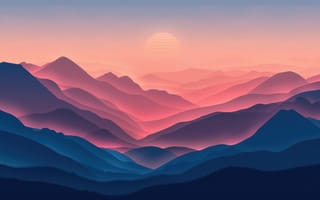 Картинка горы, закат, пейзаж, природа, абстракция, цвета, фон