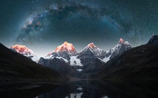 Картинка горы, гора, природа, ночь, темнота, звезды, звезда, Млечный Путь