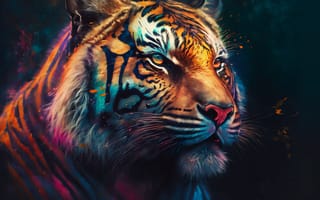 Картинка тигр, бенгальский тигр, полосатый, дикие кошки, дикий, кошки, большие кошки, большая кошка, хищник, животные, арт
