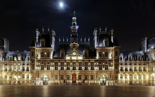 Картинка Отель-де-Виль,  экстерьер,  архитектура,  площадь,  замок,  красиво,  луна,  свет,  ночь,  место,  отель