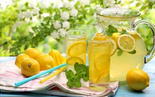 Картинка лимонад, стакан, напитки, напиток, лимон, цитрус, фрукт, кислый, мята