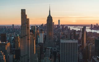 Картинка Нью-Йорк, город, небоскребы, закат, архитектура, пейзаж, городской
