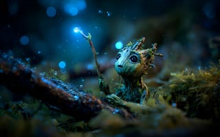 Картинка Грут, фантазия, природа, магия, свет, персонаж, лес