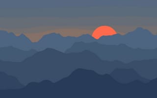 Картинка горы, гора, природа, солнце, закат, заход, вечер