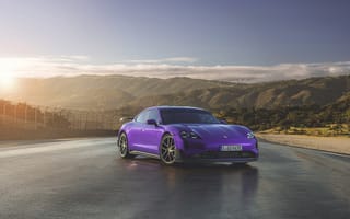 Картинка Porsche Taycan, Porsche, Taycan, Порше Тайкан, Порше, Тайкан, купе, спорткар, машины, машина, тачки, авто, автомобиль, транспорт, гора, фиолетовый