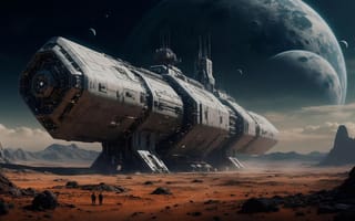 Картинка космос, космический корабль, планеты, пейзаж, научная фантастика, приключение, футуризм