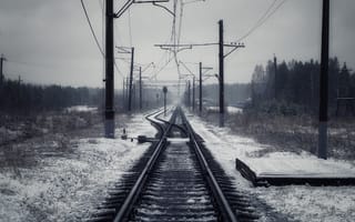 Картинка зима, зимние, время года, сезоны, сезонные, жд, железная дорога, рельсы