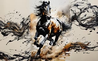 Картинка лошадь, конь, лошади, животные, бег, арт, рисунок, краска, живопись, aрт