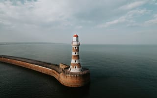 Картинка маяк, пирс, причал, океан, море, вода, природа, Англия, Сандерленд