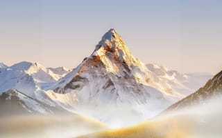 Картинка гора, пейзаж, природа, снег, закат, восход, красота