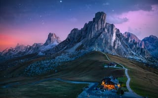 Картинка горы, пейзаж, природа, закат, ночное небо, отдых, альпийский