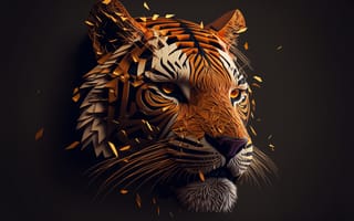 Картинка тигр, бенгальский тигр, полосатый, дикие кошки, дикий, кошки, большие кошки, большая кошка, хищник, животные, цифровое искусство, арт