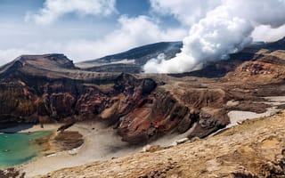 Картинка Камчатка,  дым,  вулкан,  горы,  Россия,  4k,  5k