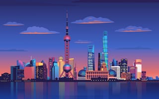 Картинка Шанхай, Китай, города, здания, дома, город, арт