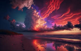 Картинка закаты, вечер, море, океан, вода, берег, побережье, облака, туча, облако, тучи, небо