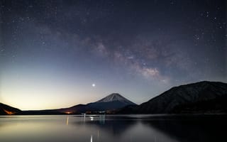 Картинка Mount Fuji,  Звезды,  Отражение,  Небо,  Гора Фудзи,  Гора