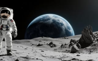 Картинка космос, астронавт, Луна, Земля, космический, пейзаж, галактика, приключение, научная фантастика