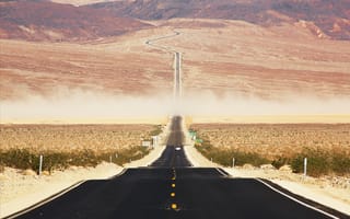 Картинка Калифорнийская пустыня,  закат,  США,  дорога,  8k,  5k,  4k