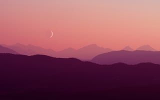 Картинка горы, закат, природа, луна, пейзаж, небо, фон