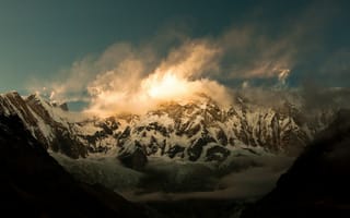 Картинка Аннапурна,  закат,  горы,  облака,  Непал,  Гималаи,  4k,  5k