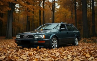 Картинка автомобиль, осень, Audi, пейзаж, природа, листья, лес