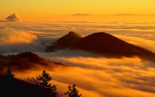 Картинка Туман,  Природа,  Зарево,  Пейзаж,  Горы,  Облака