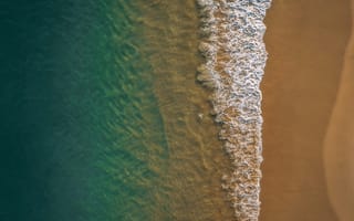 Картинка волна, океан, море, вода, природа, песок, песчаный, пляж, голубой, бирюзовый, сверху, c воздуха, аэросъемка, съемка с дрона