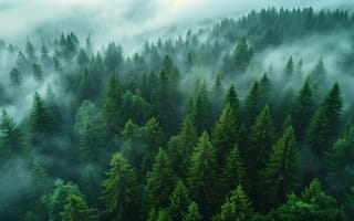 Картинка лес, деревья, дерево, природа, ель, елка, туман, дымка