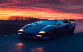 Картинка Lamborghini Countach, Lamborghini, Ламборджини, Ламборгини, Countach, машины, машина, тачки, авто, автомобиль, транспорт, спорткар, спортивный, суперкар, вечер, закат, заход