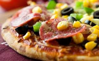 Картинка Пицца,  оливки,  кукуруза,  салями