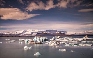 Картинка Йокюльсадлон Лагуна,  небо,  лед,  горы,  Исландия,  5k,  4k
