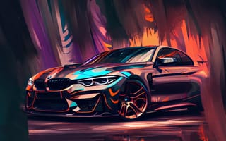 Картинка BMW, бмв, M4, машины, машина, тачки, авто, автомобиль, транспорт, AI Art, ИИ арт, цифровое, арт, сгенерированный, AI, ИИ