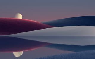 Картинка пейзаж, горы, озеро, луна, закат, природа, абстракция