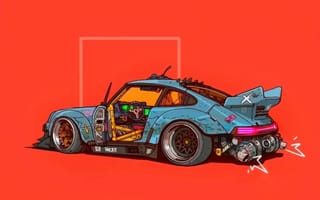 Картинка автомобиль, арт, картинка, порше, графика, тюнинг, красный фон