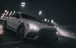 Картинка автомобиль, Мерседес, ночь, спорткар, дизайн, город, освещение