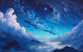 Картинка облака, облако, тучи, туча, небо, природа, ночь, луна, арт