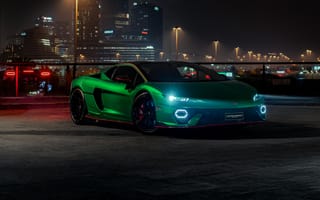 Картинка Lamborghini, Ламборджини, Ламборгини, Temerario, люкс, дорогая, машины, машина, тачки, авто, автомобиль, транспорт, спорткар, спортивный, город, здания, ночь, огни, подсветка, зеленый