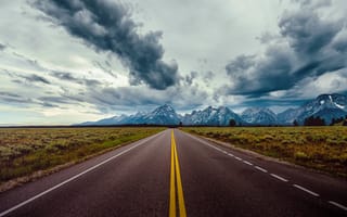 Картинка дорога, горы, пейзаж, небо, облака, природа, пейзажный фон